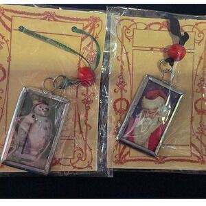 2 Christmas necklace Santa Claus Snowman Photo Charm party  Holiday Decor